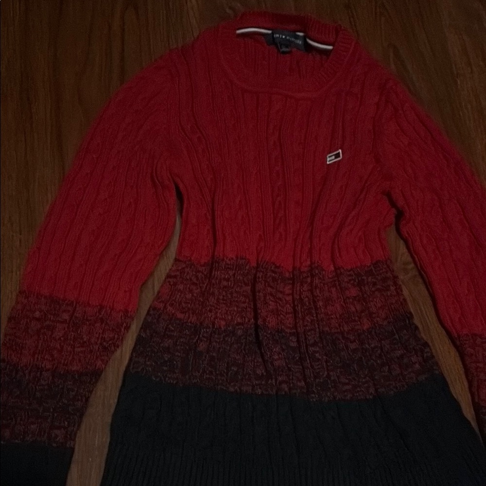 Red and Black Cable Knit Sweater
